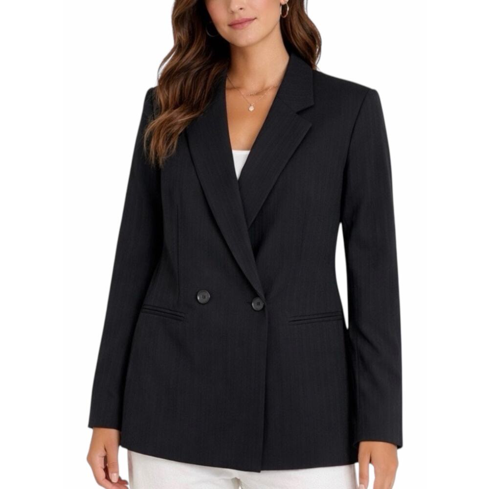 Everlane The Drapey City Striped Blazer Double Breasted Black Size 6